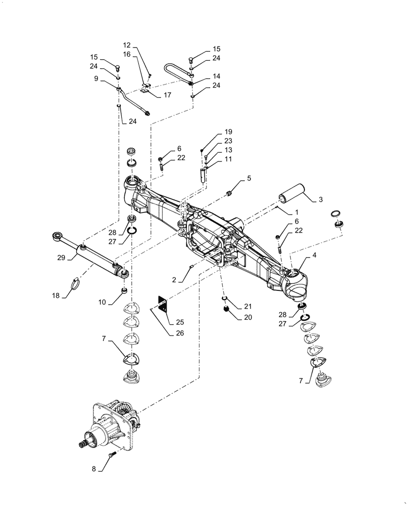 Схема запчастей Case IH FARMALL 65A - (25.100.AD[01]) - FRONT AXLE, STEERING SUPPORT (25) - FRONT AXLE SYSTEM