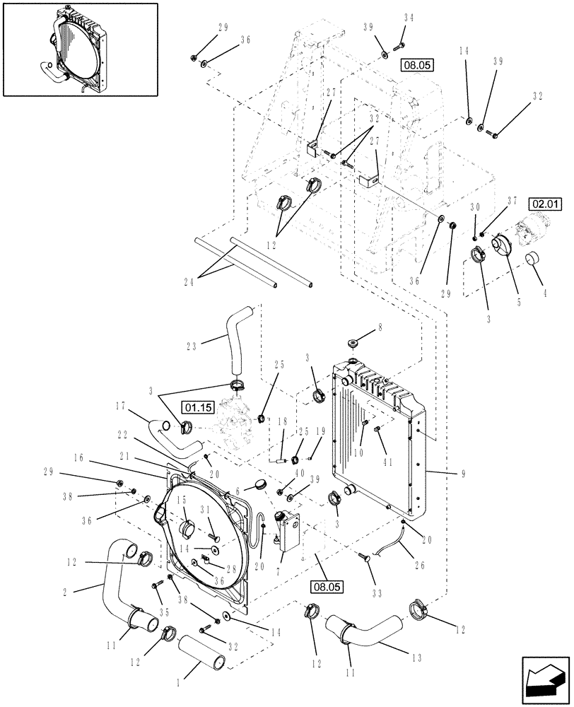 Схема запчастей Case IH WDX2302 - (02.04[1]) - RADIATOR (02) - ENGINE EQUIPMENT