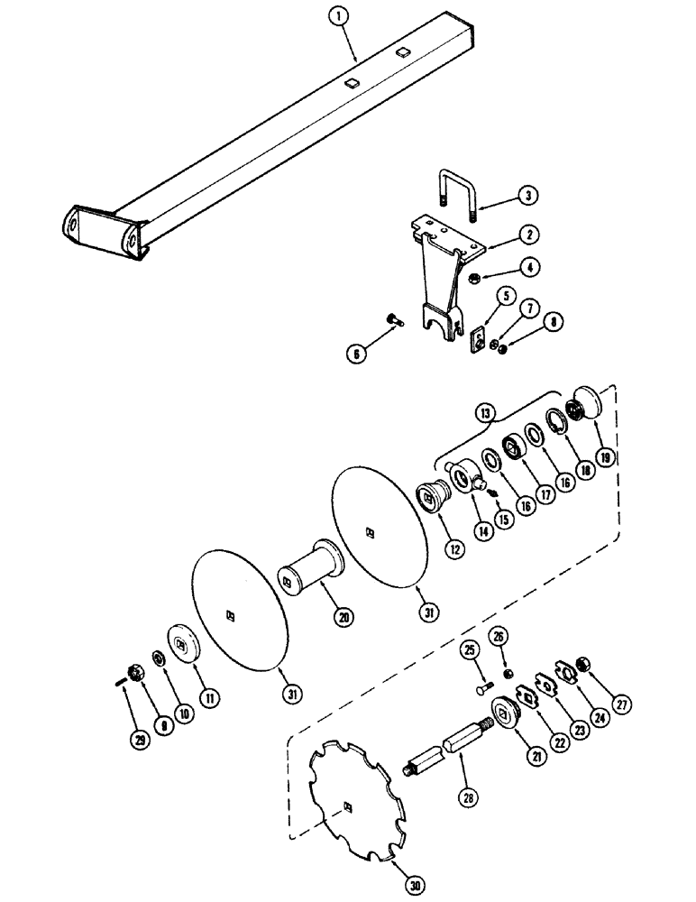 Схема запчастей Case IH E30 - (036) - FRONT LEFT WING GANG, 9 INCH (228.6 MM) SPACING, MODEL 9-324 