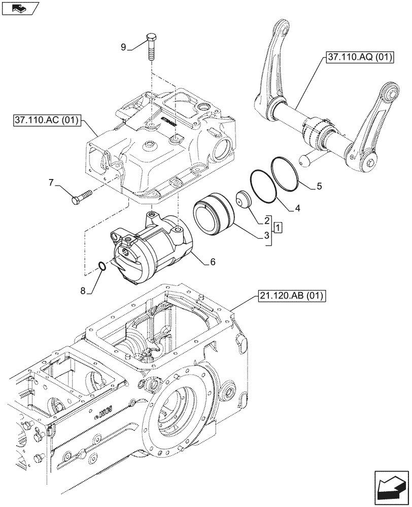 Схема запчастей Case IH FARMALL 105U - (37.110.AQ[07]) - VAR - 390832, 743597 - LIFTINTERNAL CYLINDER AND PISTON (37) - HITCHES, DRAWBARS & IMPLEMENT COUPLINGS