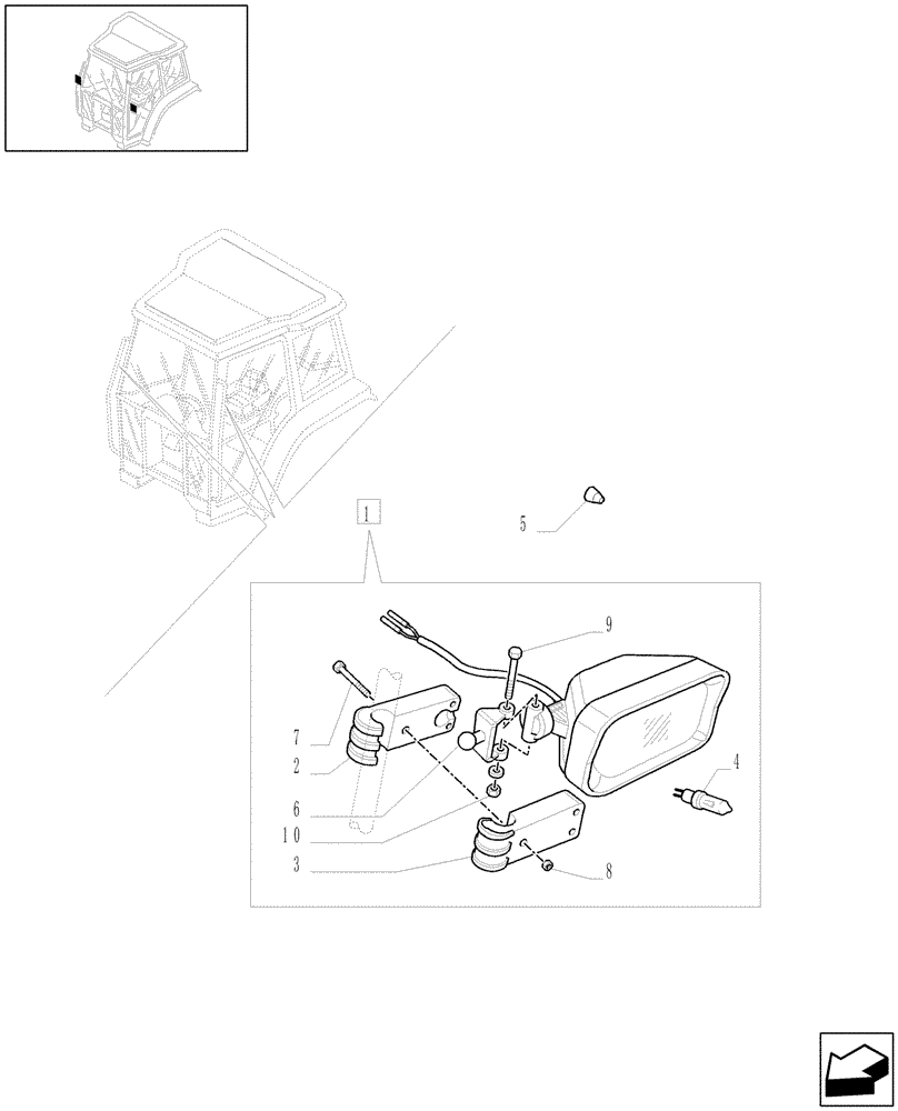 Схема запчастей Case IH JX1100U - (1.91.7/05) - (VAR.768) WORK LIGHTS ON CAB OUTSIDE HANDLE (10) - OPERATORS PLATFORM/CAB