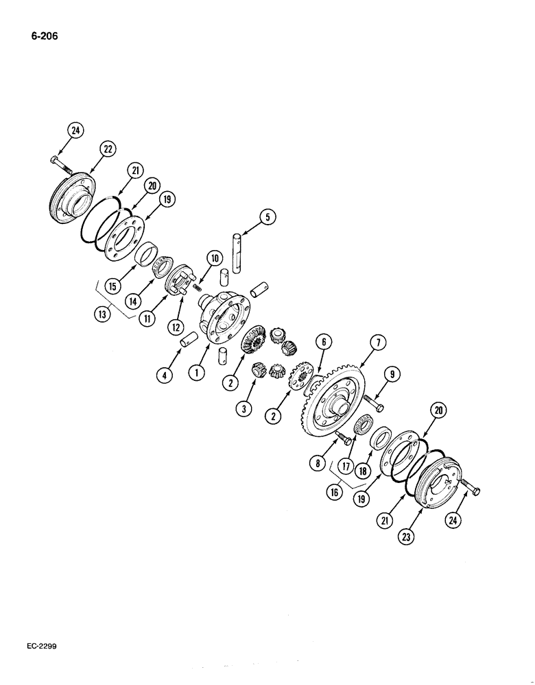 Схема запчастей Case IH 385 - (6-206) - DIFFERENTIAL AND CONNECTIONS (06) - POWER TRAIN