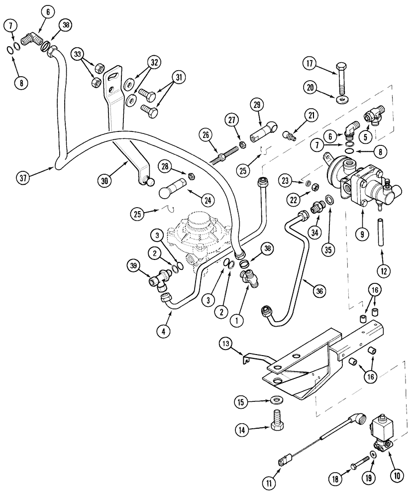 Схема запчастей Case IH MX100C - (07-08) - TRAILER BRAKE PNEUMATIC PIPING, EUROPE ONLY (07) - BRAKES