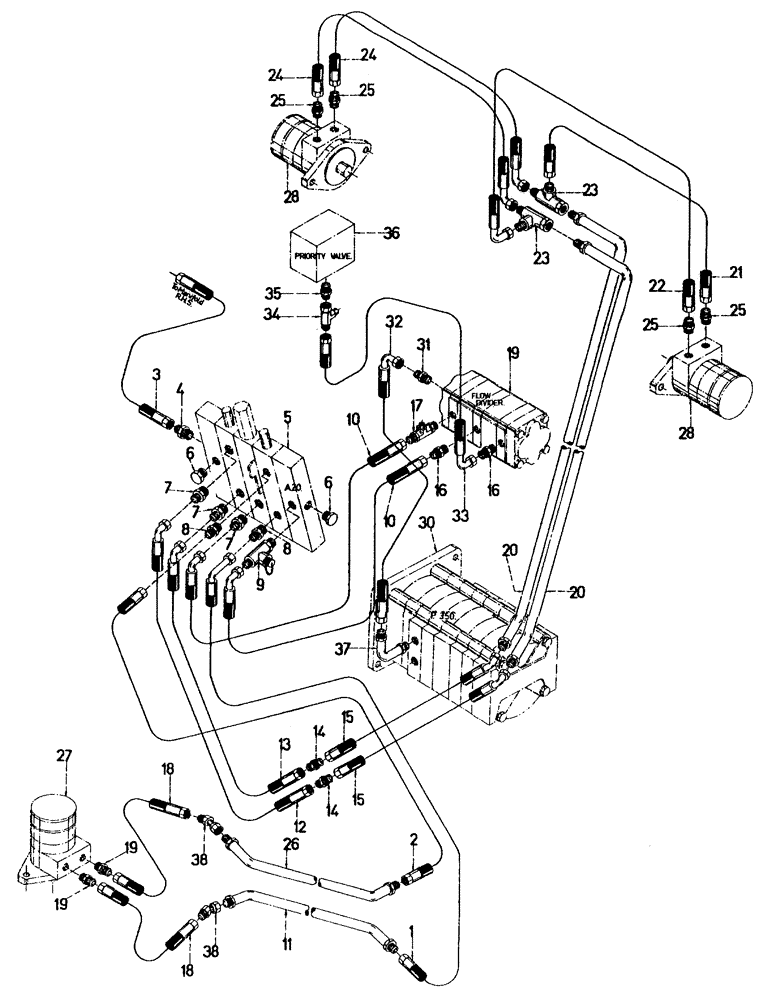 Схема запчастей Case IH 7700 - (B05[45]) - HYDRAULIC CIRCUIT, ELEVATOR AND TOPPER, UP TO AND INCLUDING SERIAL # 7659 Hydraulic Components & Circuits