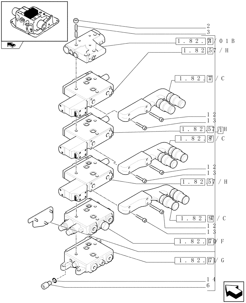 Схема запчастей Case IH PUMA 140 - (1.82.7/07A) - 3 CCLS (EDC) ELECTRONIC CONTROL VALVES AND ASSOCIATED PARTS (VAR.330856) (07) - HYDRAULIC SYSTEM