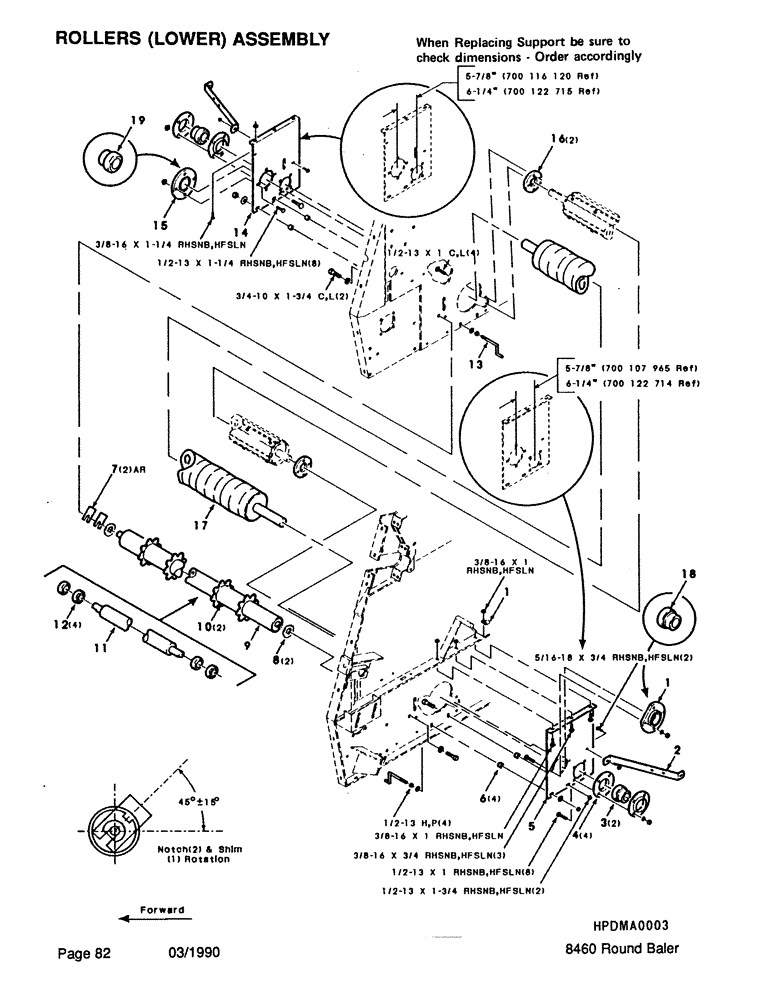 Схема запчастей Case IH 8460 - (082) - ROLLERS, LOWER, ASSEMBLY (14) - BALE CHAMBER