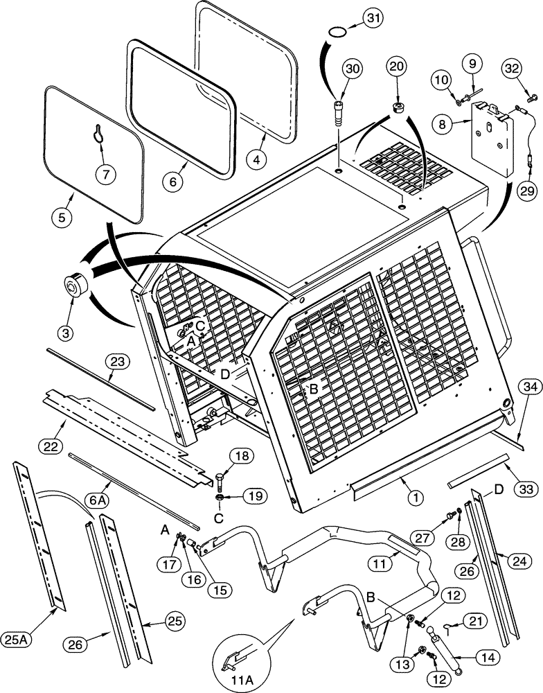 Схема запчастей Case IH 85XT - (09-35) - CANOPY, ROPS FRAME/SEAT BAR, WITH DELUXE HEATER/ AIR COND., N. AMER. -JAF0319222, EURO. -JAF0352674 (09) - CHASSIS