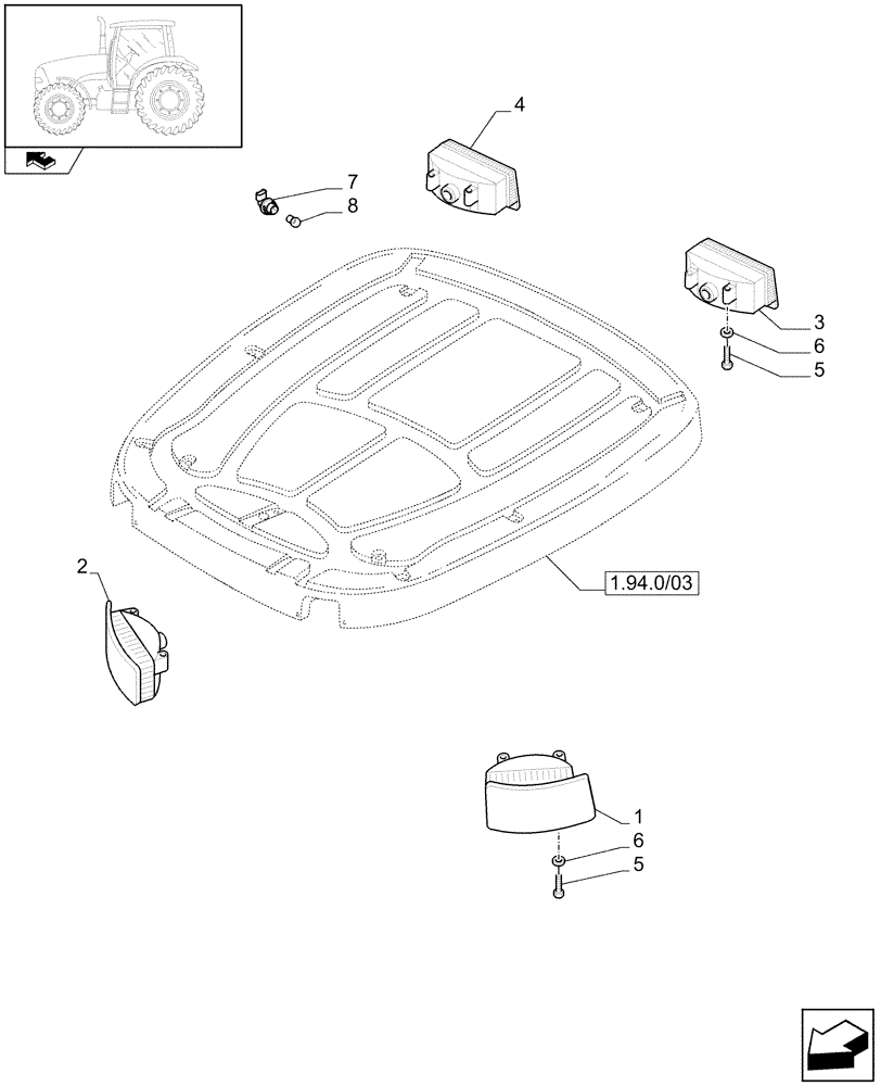 Схема запчастей Case IH PUMA 165 - (1.75.7/03) - (VAR.079-097-369) NORTH AMERICA VERSION - SMV WORKLAMPS (06) - ELECTRICAL SYSTEMS