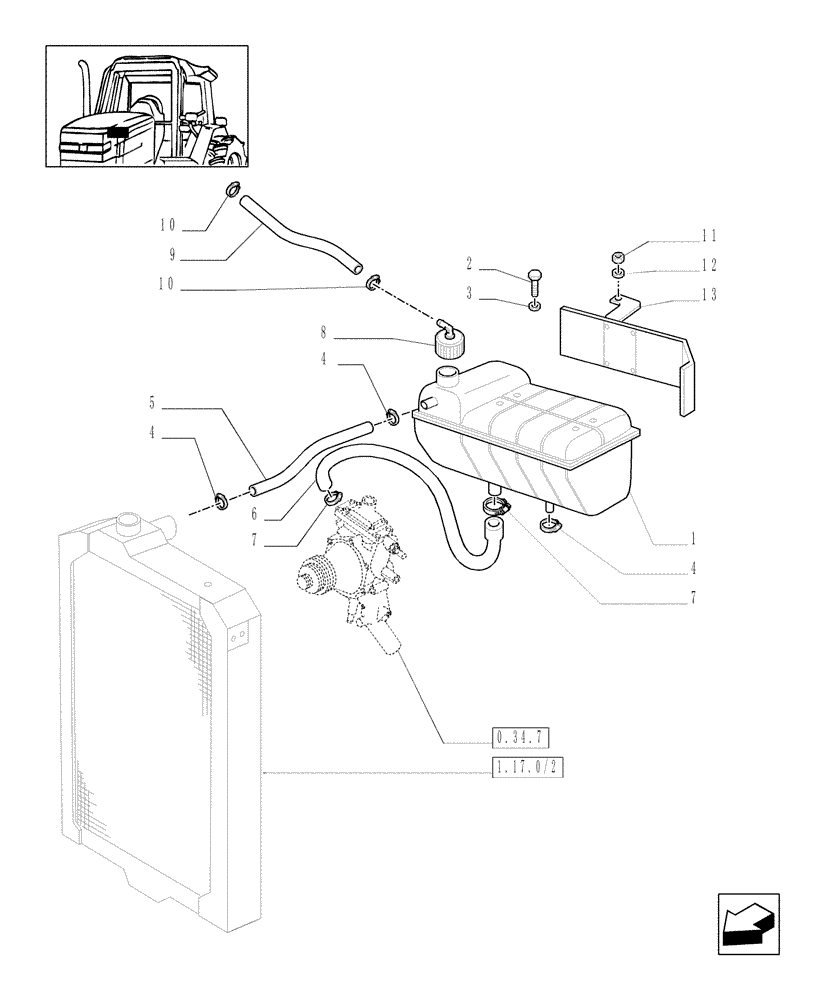 Схема запчастей Case IH MXM175 - (1.17.2/01) - COOLING - EXPANSION TANK (02) - ENGINE EQUIPMENT