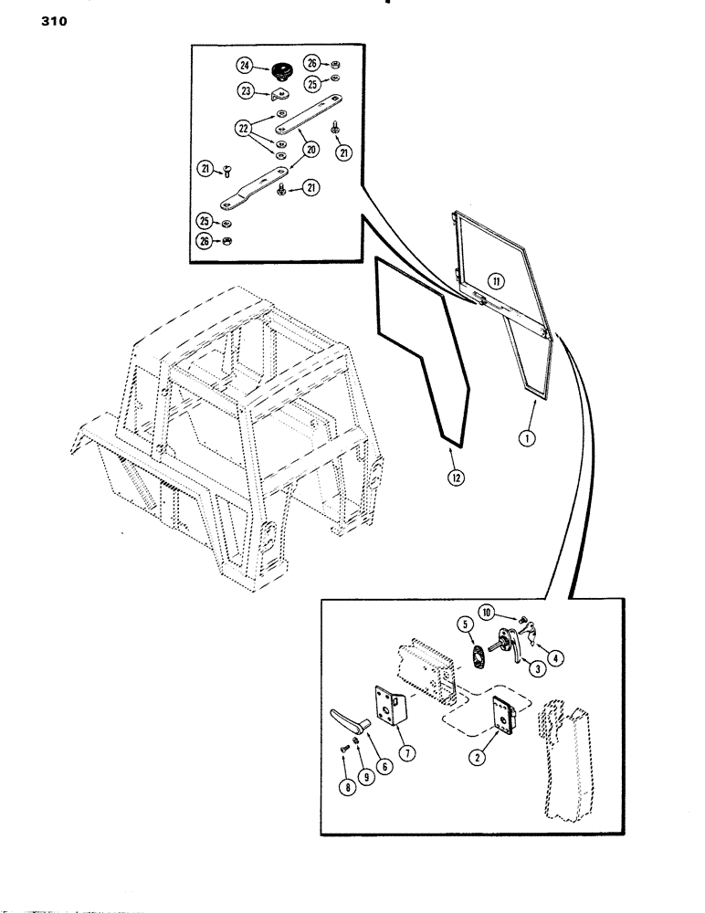Схема запчастей Case IH 1090 - (310) - CAB, DOOR, BETTENDORF (09) - CHASSIS/ATTACHMENTS