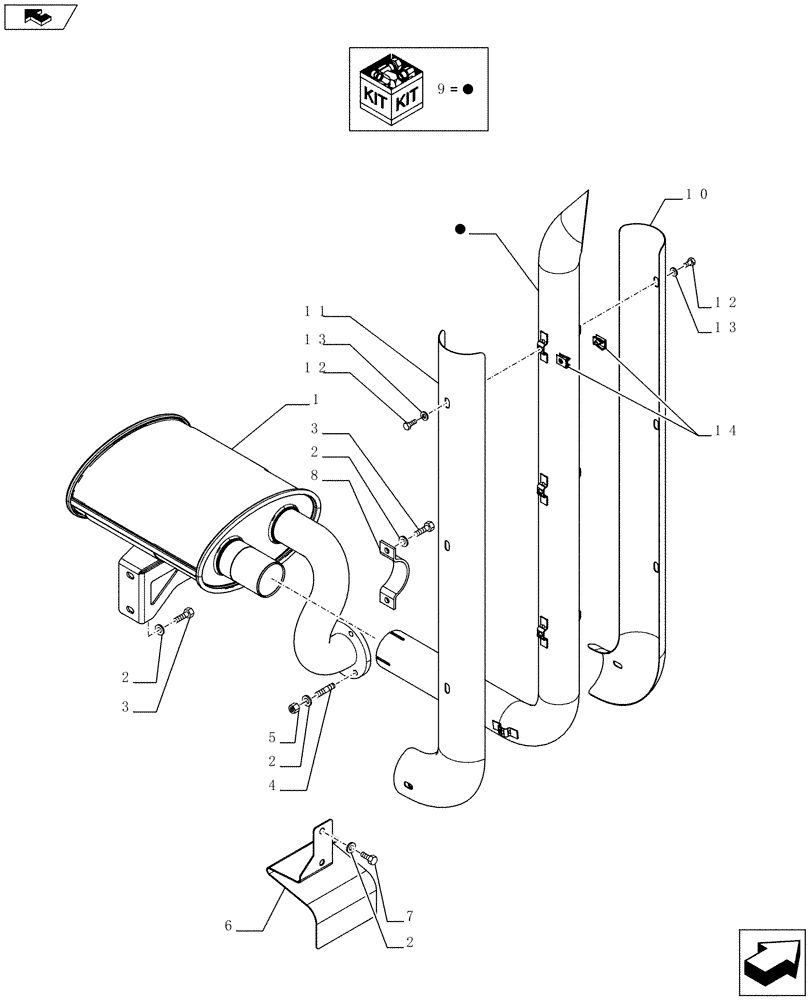 Схема запчастей Case IH FARMALL 75C - (10.254.0302) - VERTICAL EXHAUST WITH HEAT SHIELD AND MUFFLER - L/CAB (10) - ENGINE