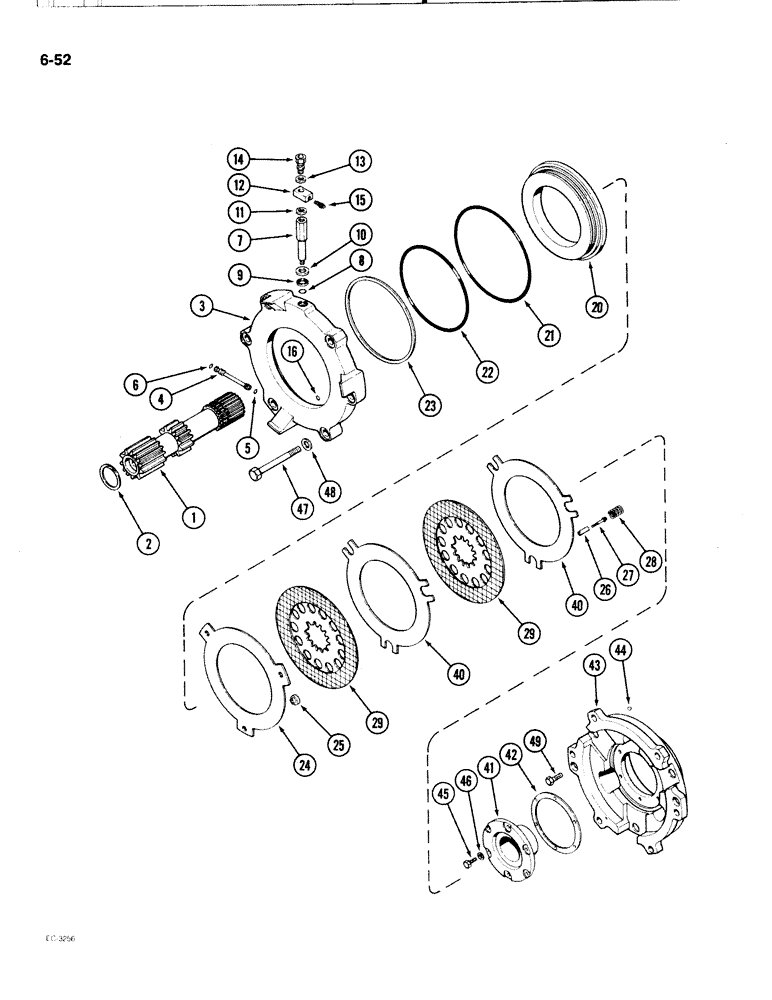 Схема запчастей Case IH 2096 - (6-052) - DIFFERENTIAL ASSEMBLY, SHAFT AND BRAKE, PRIOR TO TRANSMISSION SERIAL NUMBER 16265423 (06) - POWER TRAIN