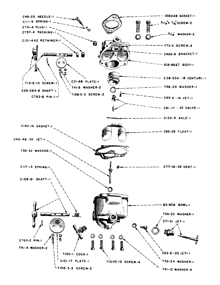 Схема запчастей Case IH SO-SERIES - (022) - O5771AB ZENITH CARBURETOR, MODEL 161JX7, OUTLINE NO. 9667 S, SC, SO (03) - FUEL SYSTEM