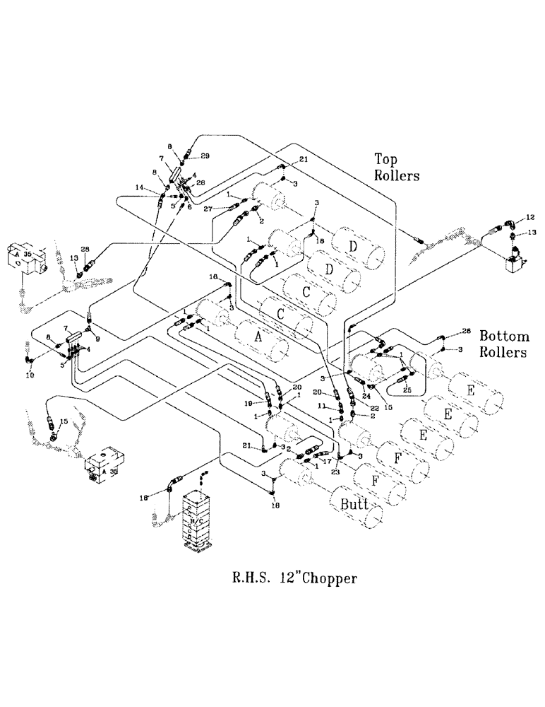 Схема запчастей Case IH 7700 - (B06-12) - ROLLERS RIGHT HAND SIDE, 12 INCH CHOPPER Hydraulic Components & Circuits