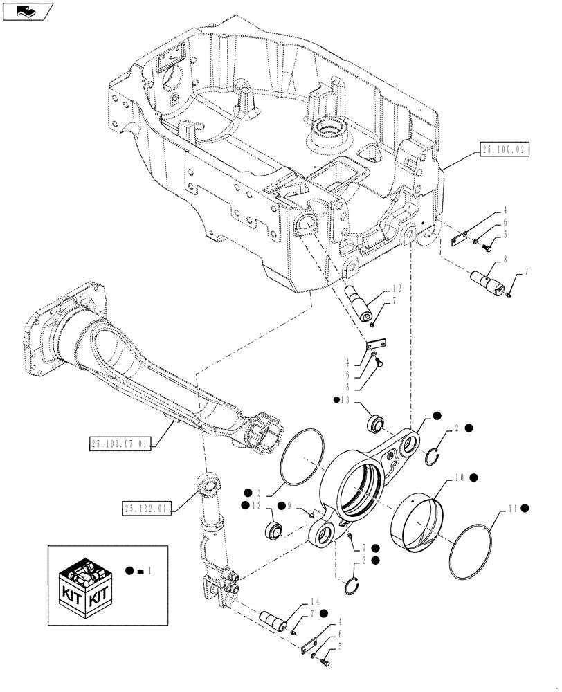 Схема запчастей Case IH PUMA 160 - (25.100.07[02]) - VAR - 330414, 330427, 330429, 330430 - CYLINDER MOUNTING PARTS - SUSPENDED 4WD FRONT AXLE (25) - FRONT AXLE SYSTEM