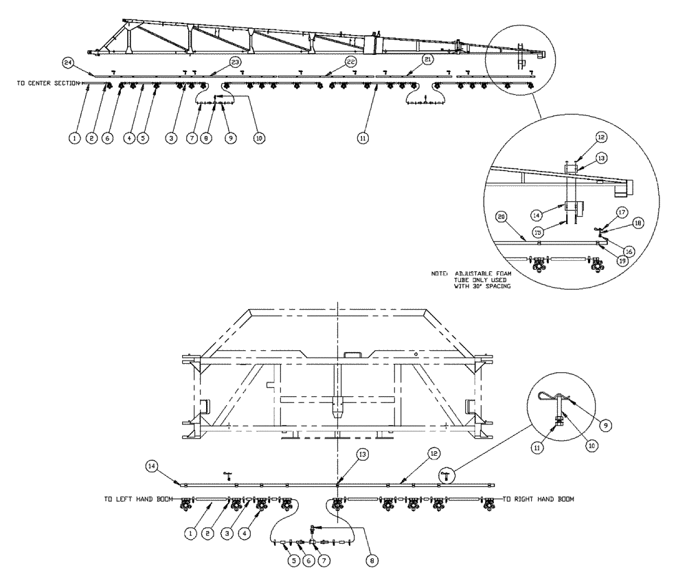 Схема запчастей Case IH PATRIOT XL - (09-043[02]) - 75 5-BOOM SHUTOFF-20"/30" ON CENTER-NOZZLES, LH BOOM 5-WAY NOZZLES Liquid Plumbing