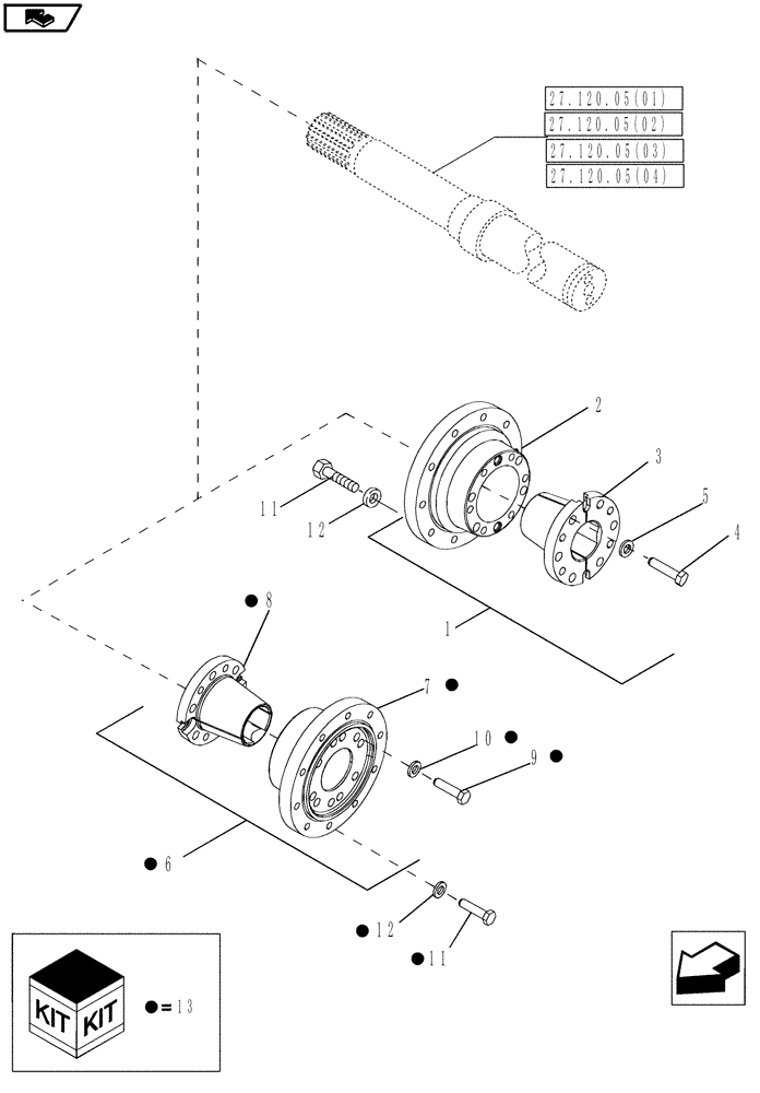 Схема запчастей Case IH MAGNUM 190 - (44.100.01) - HUB ASSEMBLY, REAR WHEELS WITH DOUBLE FLAT SHAFT (44) - WHEELS