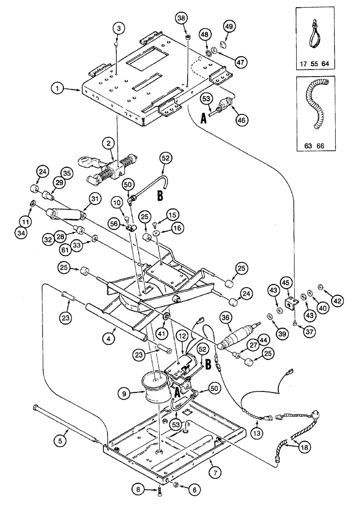 Схема запчастей Case IH 7250 - (9-058) - STANDARD AIR SUSPENSION SEAT, SUSPENSION, PRIOR TO TRACTOR PIN JJA0061559 (09) - CHASSIS/ATTACHMENTS
