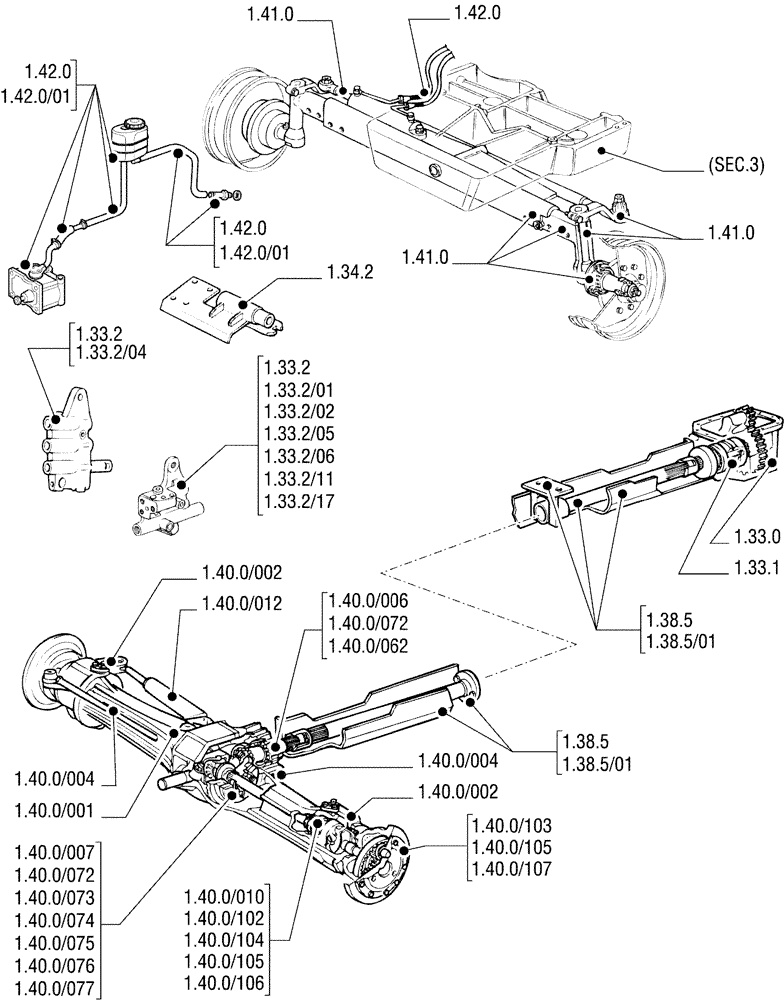 Схема запчастей Case IH JX70U - (1.32.9 SEC. 04[01]) - FRONT AXLE (04) - FRONT AXLE & STEERING