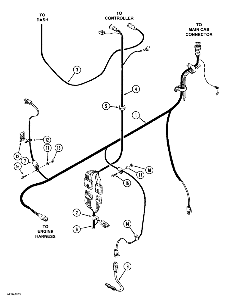 Схема запчастей Case IH 9380 QUADTRAC - (4-012) - TRANSMISSION HARNESS, POWER SHIFT TRANSMISSION (04) - ELECTRICAL SYSTEMS