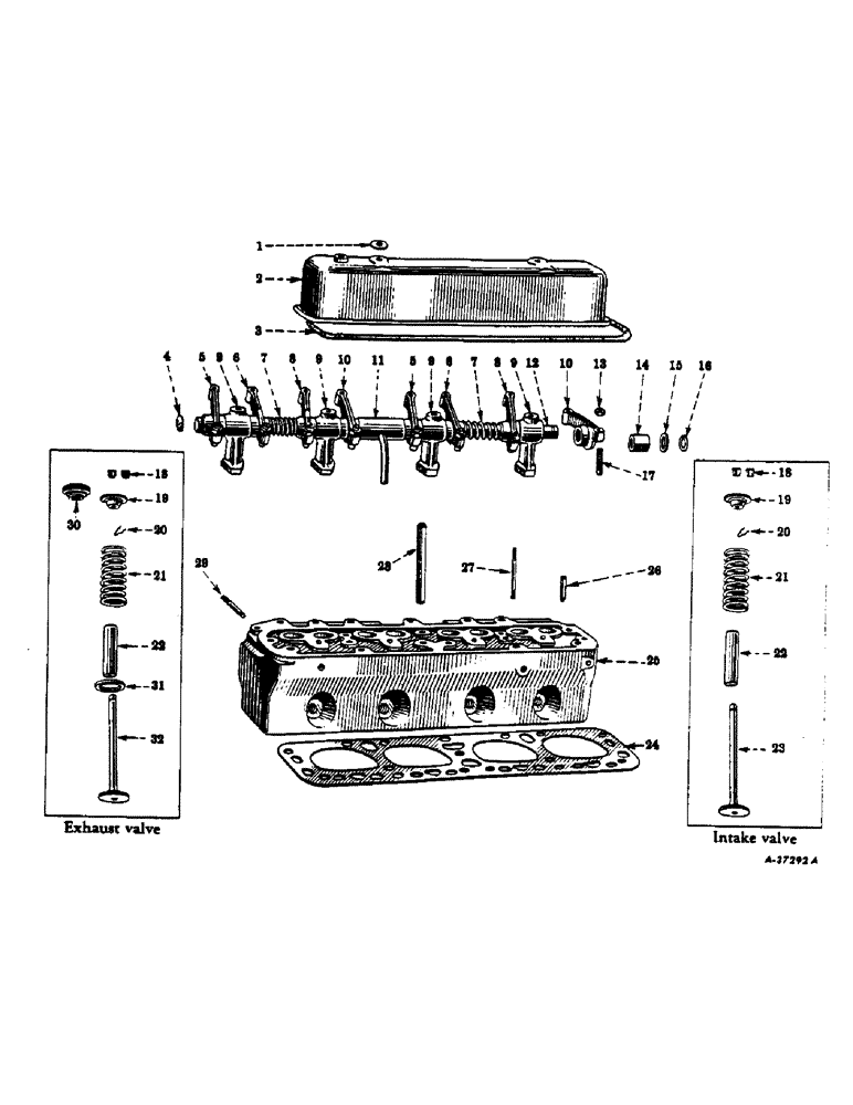 Схема запчастей Case IH 350 - (012) - CARBURETED ENGINE, CYLINDER HEAD, VALVE COVER, VALVES AND VALVE LEVER (01) - ENGINE