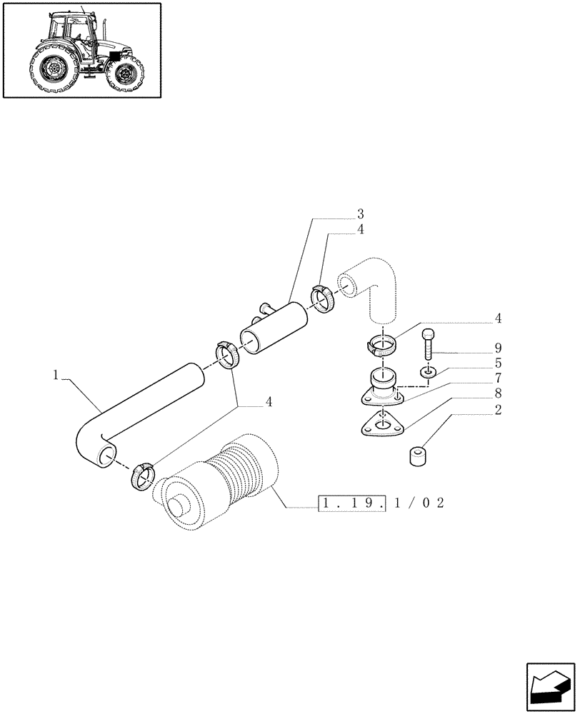 Схема запчастей Case IH JX55 - (1.19.1/01[08]) - (VAR.189) AIR FILTER - AIR CLEANER PIPING (02) - ENGINE EQUIPMENT