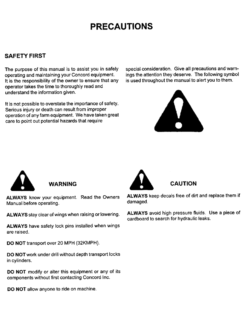 Схема запчастей Case IH CONCORD - (A02) - PRECAUTIONS 