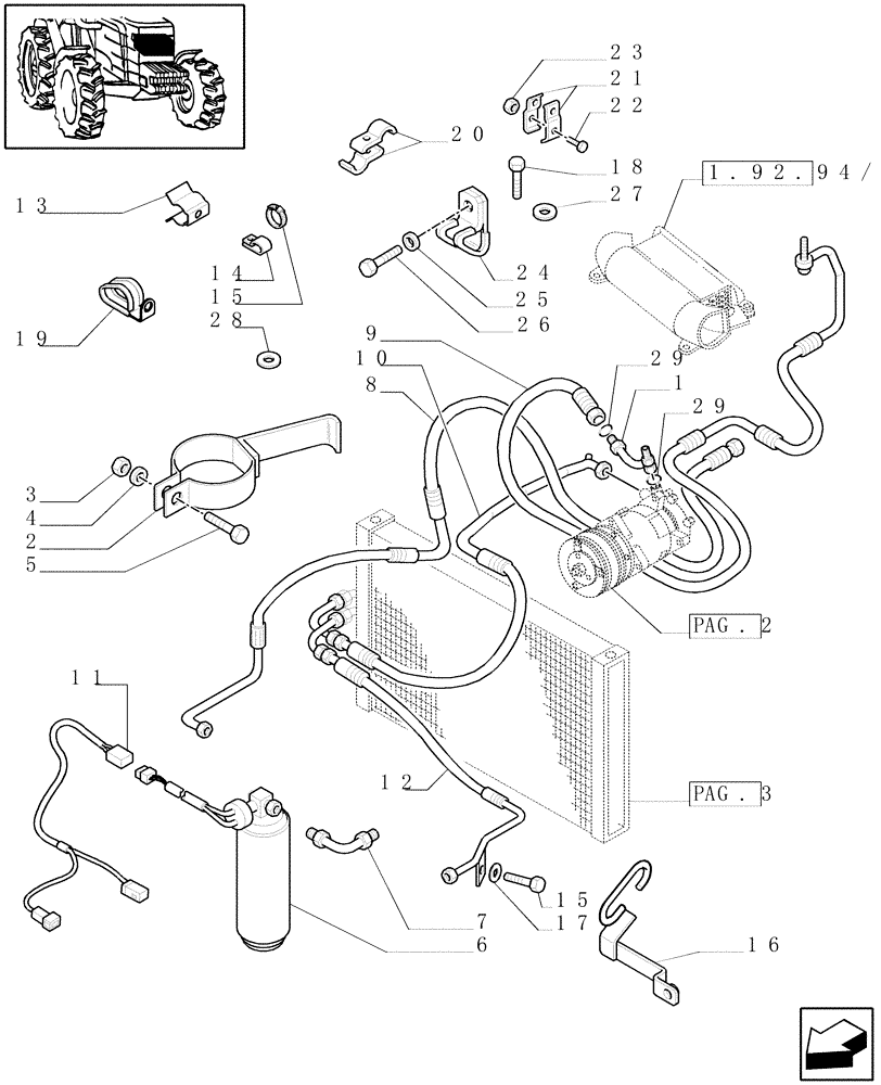 Схема запчастей Case IH JX1075C - (0.88.0[03A]) - (VAR.577-608) AIR CONDITIONING - FILTER AND BRACKET - D5034 (01) - ENGINE