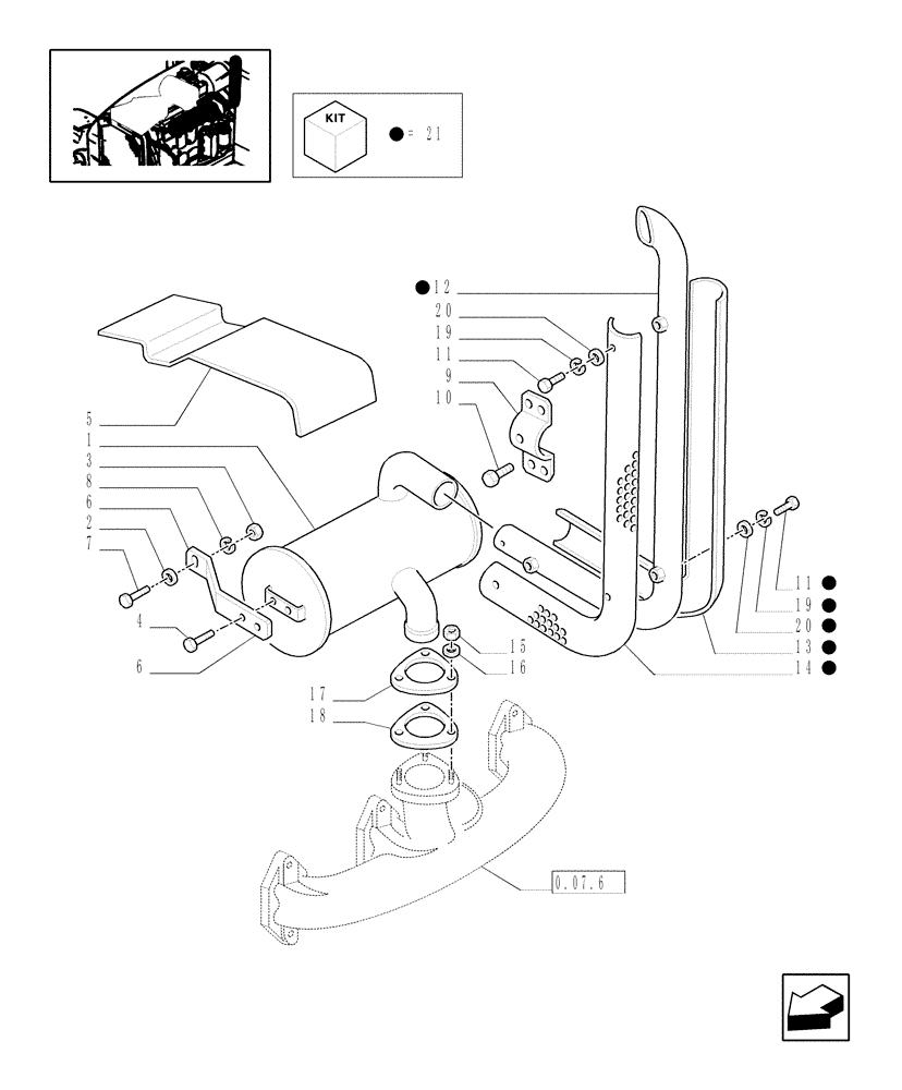 Схема запчастей Case IH JX80U - (1.15.1[01]) - MUFFLER - W/CAB - GUARDS (02) - ENGINE EQUIPMENT