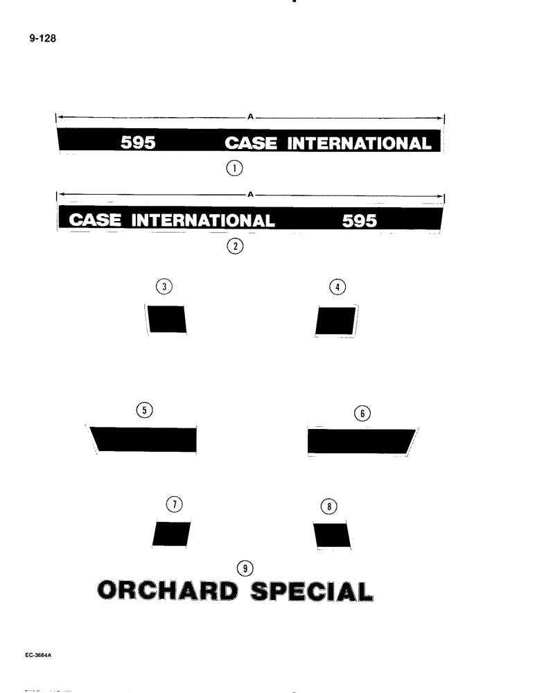 Схема запчастей Case IH 595 - (9-128) - DECALS, MODEL DESIGNATION STRIPES (09) - CHASSIS/ATTACHMENTS
