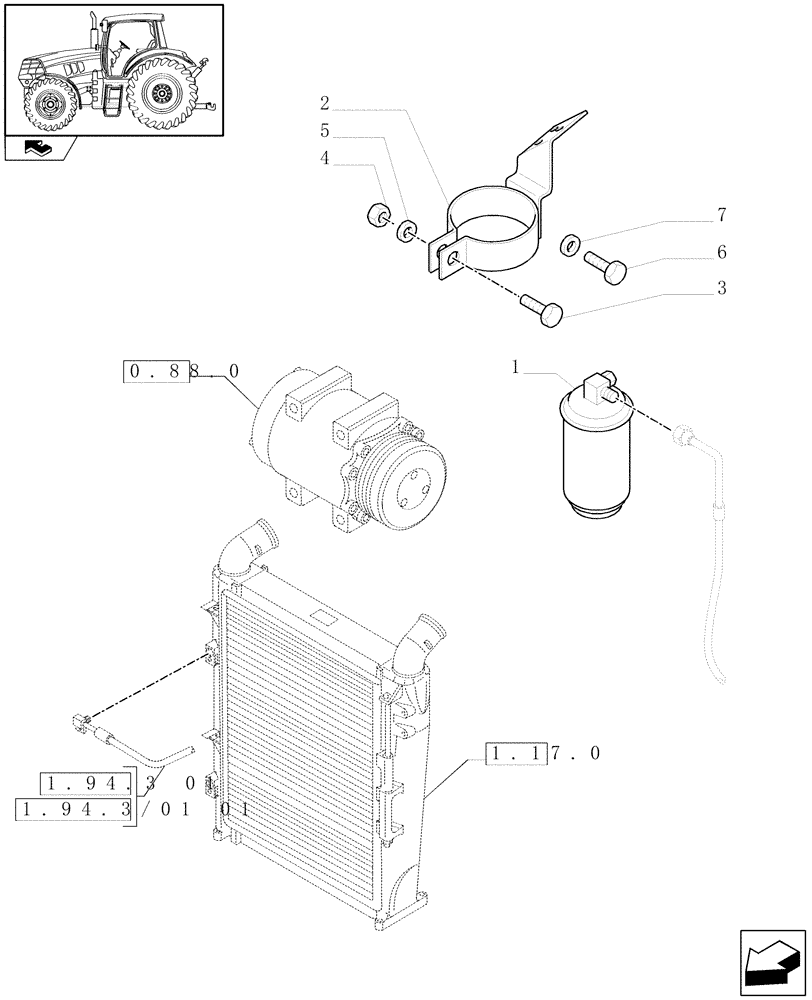 Схема запчастей Case IH MAXXUM 120 - (1.17.2[03]) - DEHYDRATING FILTER FOR AIR CONDITIONING - C6663 (02) - ENGINE EQUIPMENT