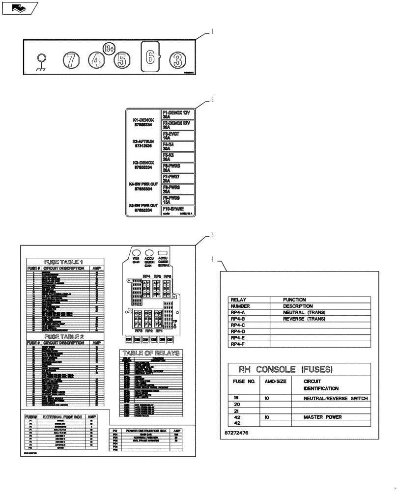 Схема запчастей Case IH TITAN 3530 - (90.108.03) - ELECTRICAL DECALS, BULKHEAD LAYOUT AND FUSE/RELAY LAYOUT (90) - PLATFORM, CAB, BODYWORK AND DECALS
