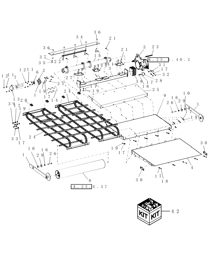 Схема запчастей Case IH AFX8010 - (K.25.E.48[07]) - FEEDER FLOOR AND CHAINS - NON ROCK TRAP, PIN HAJ106756 AND AFTER K - Crop Processing