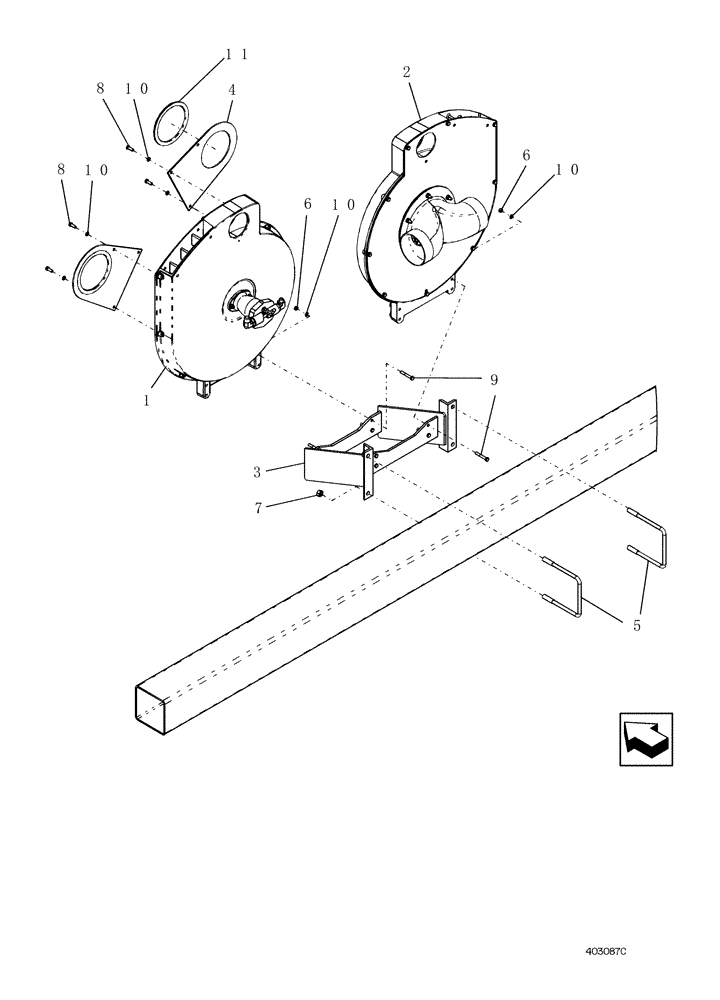 Схема запчастей Case IH 1200PT - (L.10.D[03]) - FAN ASSEMBLY MOUNTING, 12/23 ROW (BSN CBJ026002) L - Field Processing