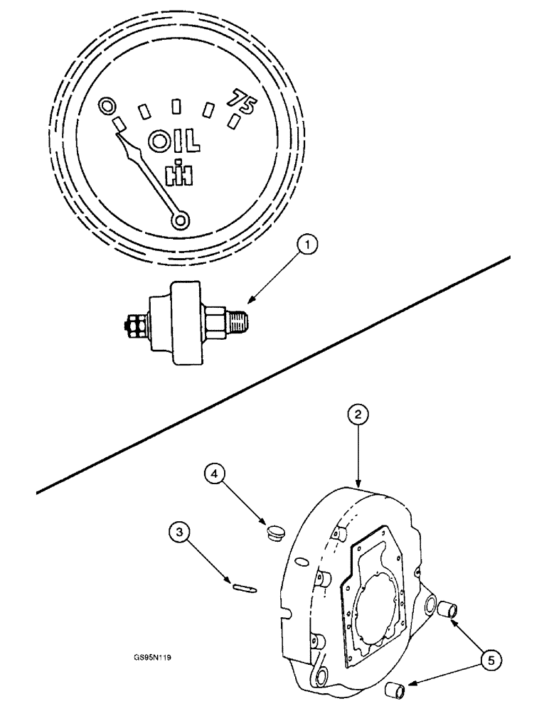 Схема запчастей Case IH DT-407 - (7-52) - OIL GAUGE AND OIL PRESSURE SWITCH, ALL MACHINES EXCEPT 815 & 915 COMBINES / FLYWHEEL HOUSING 