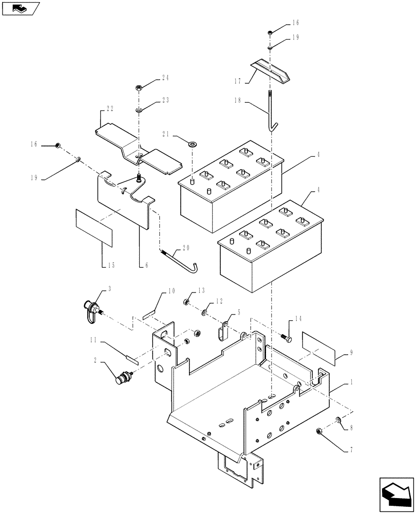 Схема запчастей Case IH QUADTRAC 450 - (55.301.03) - BATTERIES AND TRAY ASSEMBLY - QUADTRAC (55) - ELECTRICAL SYSTEMS