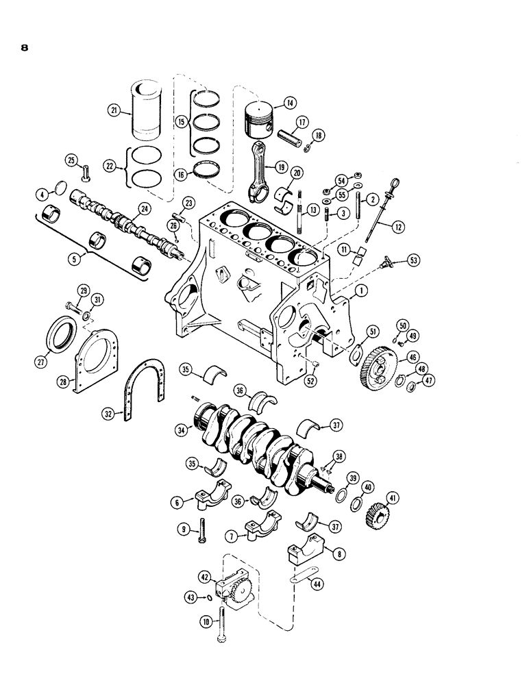 Схема запчастей Case IH 188 - (08) - CYLINDER BLOCK ASSEMBLY, SPARK IGNITION ENGINE, WITH OIL FILLER HOLE 