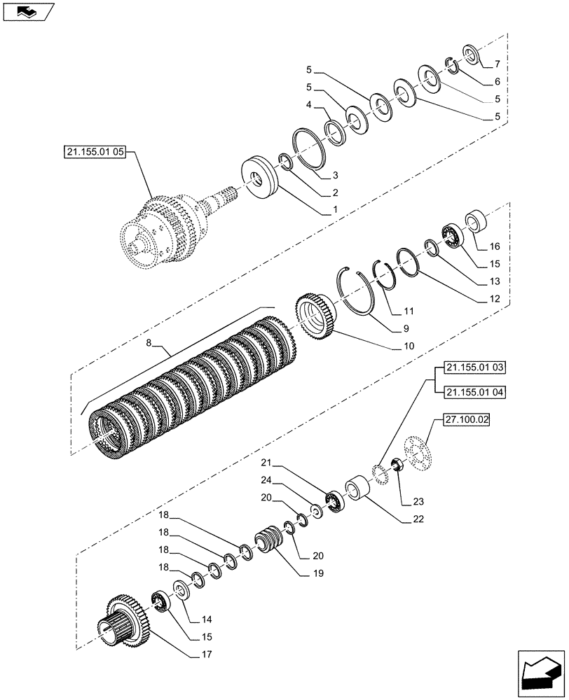 Схема запчастей Case IH PUMA 185 - (21.155.01[06]) - CENTRAL REDUCTION GEARS - FAST/SLOW RANGE CLUTCH (21) - TRANSMISSION