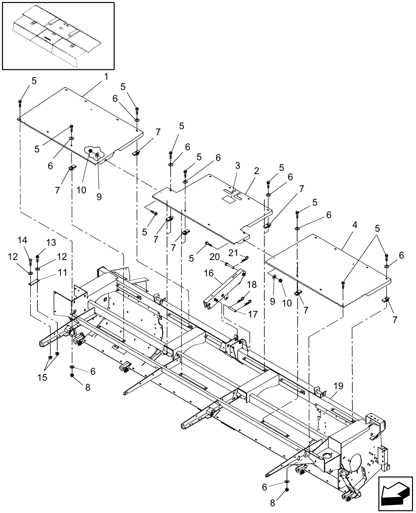 Схема запчастей Case IH RDX181 - (20.08.04) - SHIELDING, CENTER REAR, MAIN FRAME & TOP LINK, PIN Y7B667799 AND AFTER (08) - SHEET METAL