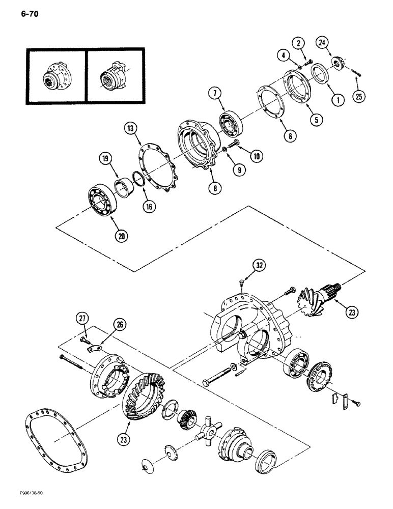 Схема запчастей Case IH 9270 - (6-70) - DIFFERENTIAL ASSEMBLY, NO SLIP DIFFERENTIAL, STEERABLE AND RIGID PLANETARY AXLES (06) - POWER TRAIN