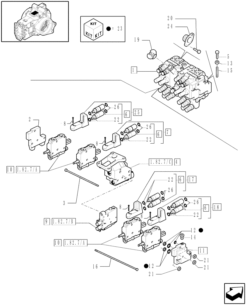 Схема запчастей Case IH PUMA 165 - (1.82.7/02) - (VAR.723) 4 X MECHANICAL CLOSED CENTER REMOTES (07) - HYDRAULIC SYSTEM