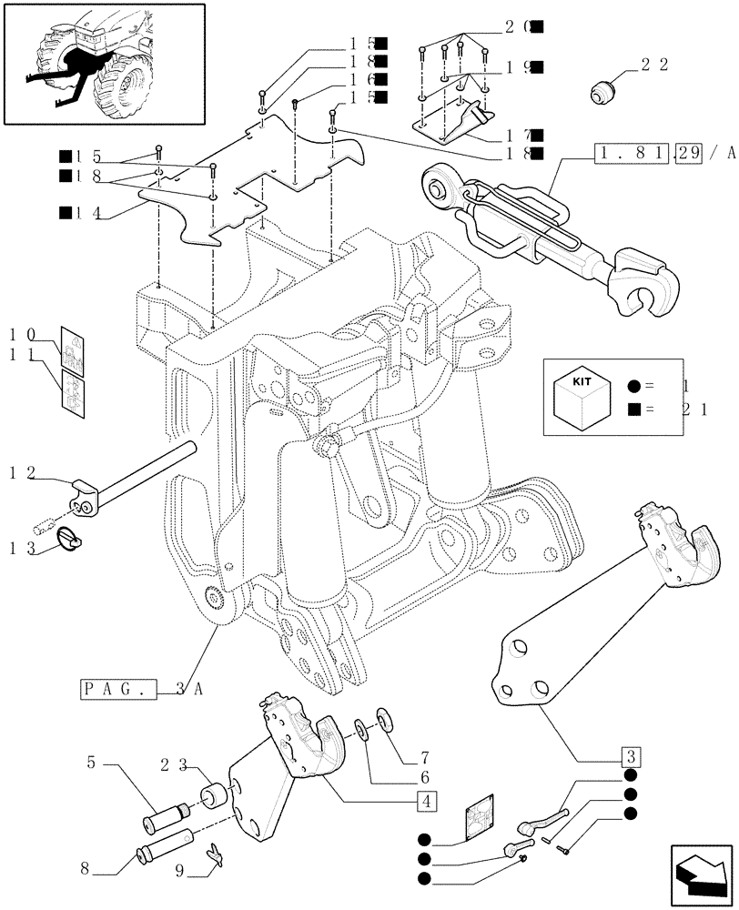 Схема запчастей Case IH PUMA 165 - (1.81.9[04A]) - (VAR.087-088) FRONT HPL FOR REAR REMOTES LESS PTO, LESS AUX. COUPLERS - LINK AND ARMS - D6726 (07) - HYDRAULIC SYSTEM