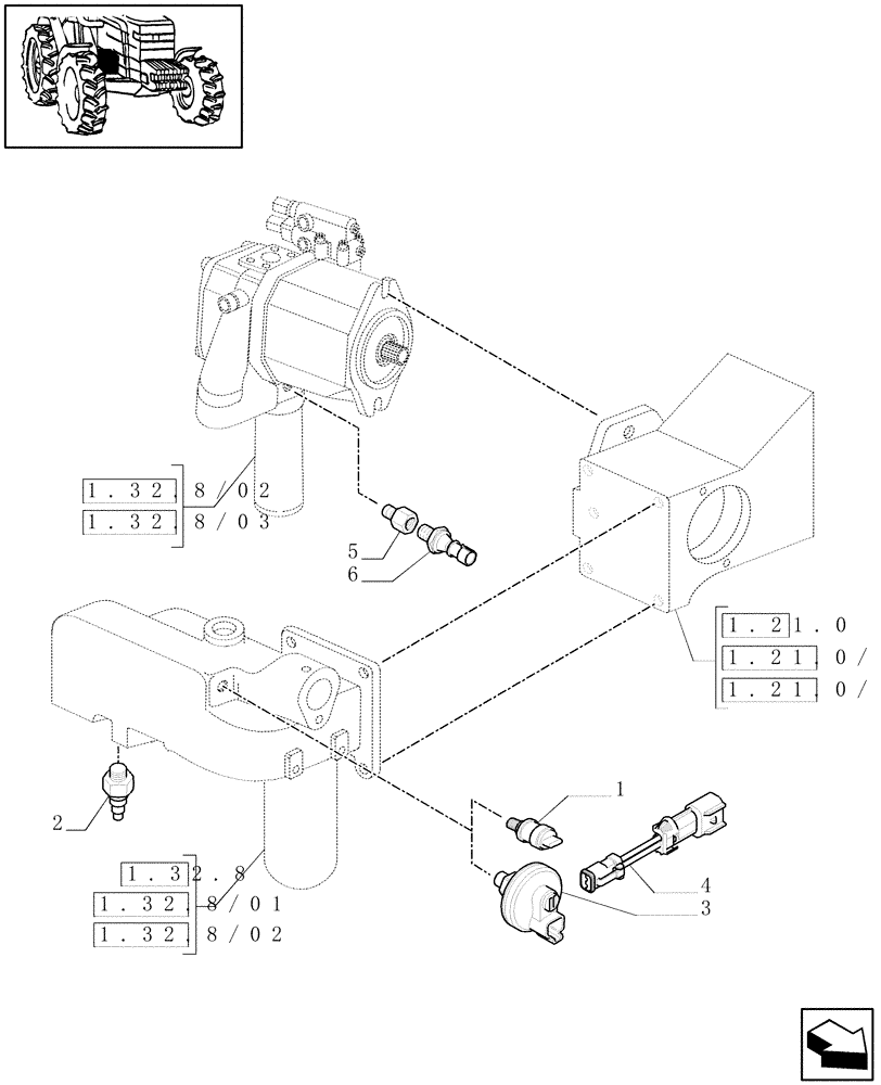 Схема запчастей Case IH MAXXUM 100 - (1.75.0[10]) - SENSORS AND SWITCHES FOR HYDRAULIC SYSTEM AND LIFT PUMPS (06) - ELECTRICAL SYSTEMS