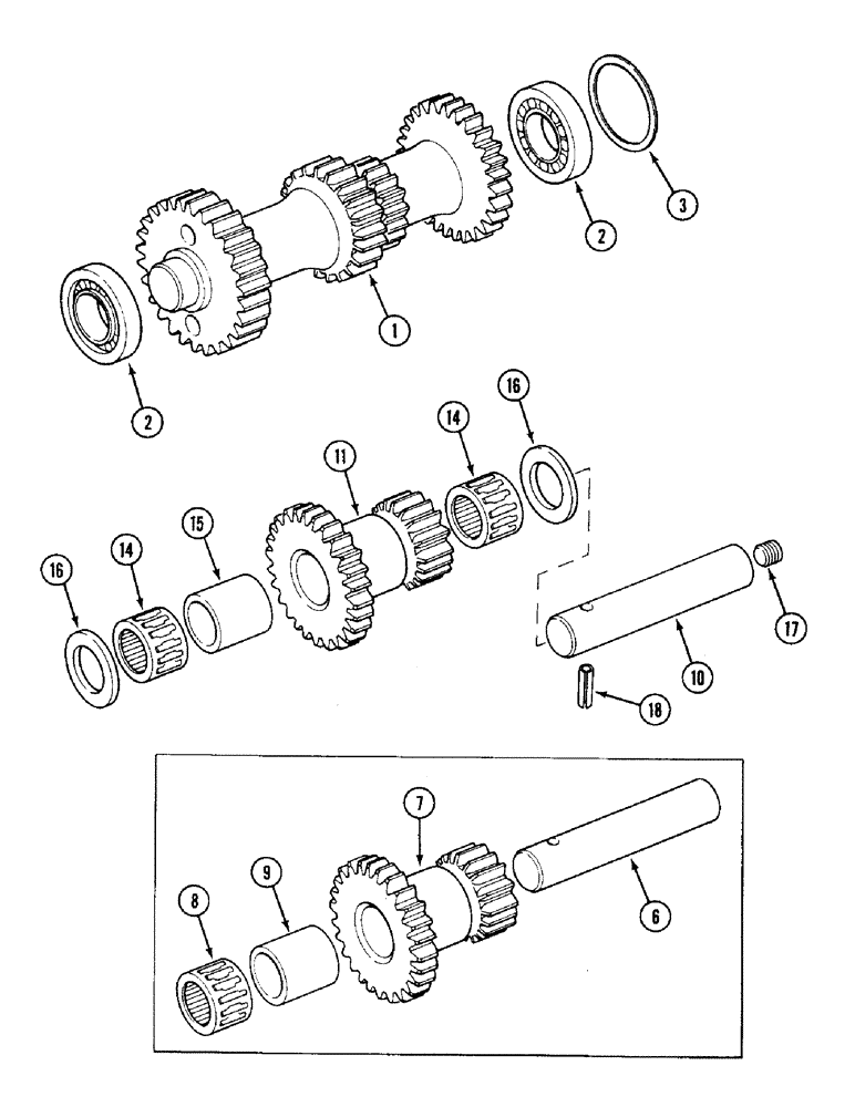 Схема запчастей Case IH 1394 - (6-210) - IDLER SHAFTS AND GEARS, SYNCHROMESH GEARBOX - P.I.N. 11500626 AND AFTER (06) - POWER TRAIN
