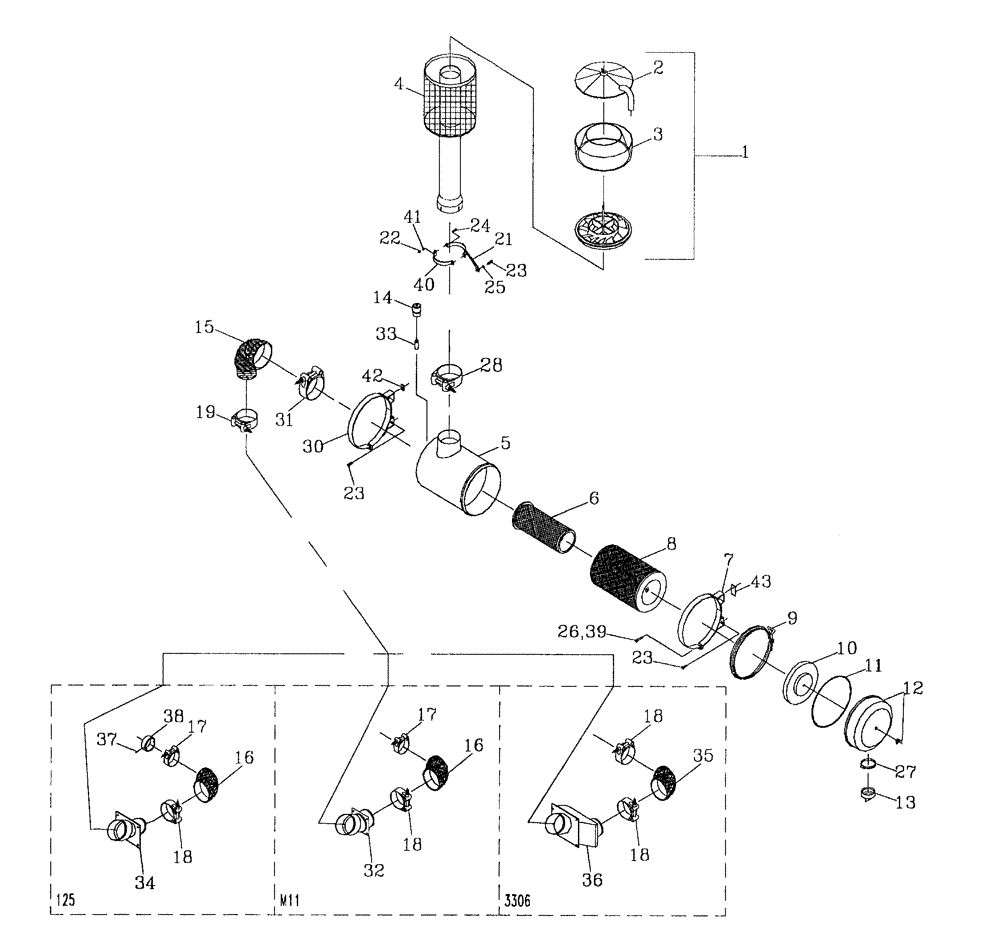 Схема запчастей Case IH 7700 - (C03[03]) - AIR CLEANER {125/M11/3306} Engine & Engine Attachments