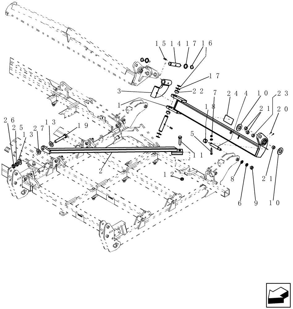 Схема запчастей Case IH 400 - (39.100.27) - 6 FIVE SECTION OUTER WING BRACING AND ROCKSHAFT - 45 MODEL SHOWN (39) - FRAMES AND BALLASTING