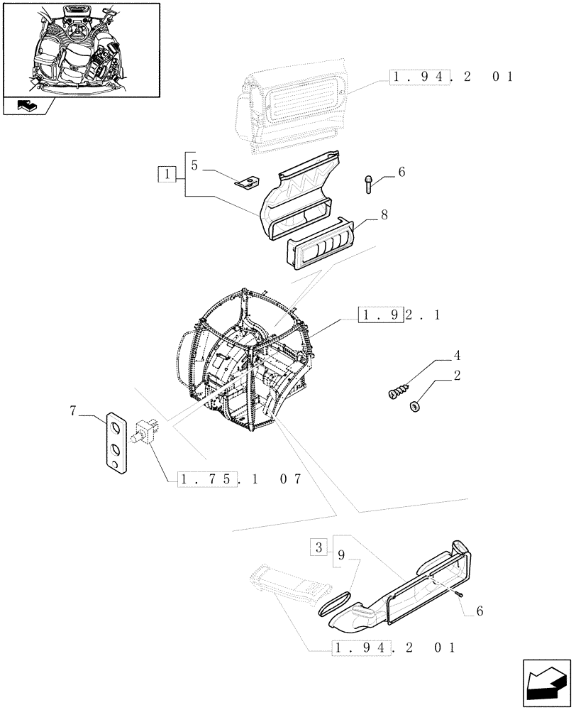 Схема запчастей Case IH MAXXUM 120 - (1.94.2[02]) - HEATING/AIR CONDITIONING - VENTILATION DUCTS (10) - OPERATORS PLATFORM/CAB