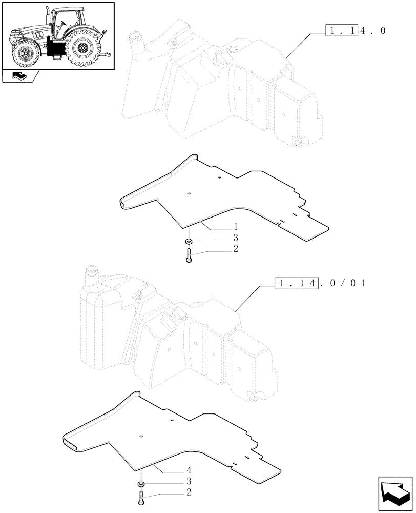 Схема запчастей Case IH MAXXUM 120 - (1.14.7/01) - FUEL TANK WITH GUARD - GUARD (VAR.330142) (02) - ENGINE EQUIPMENT