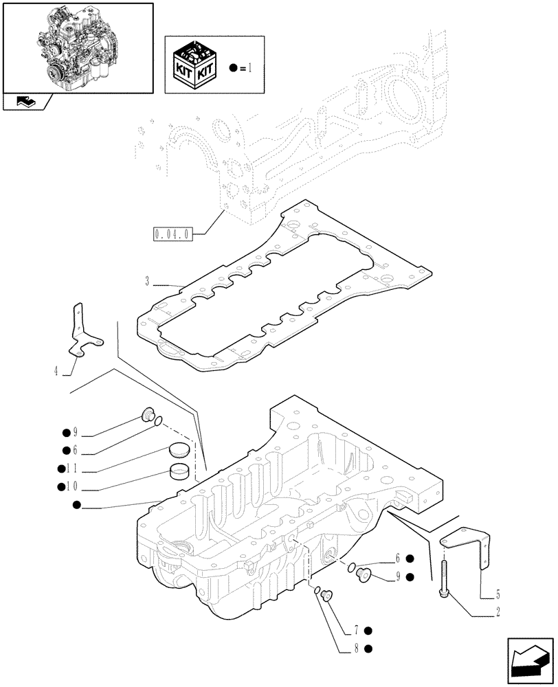 Схема запчастей Case IH MAXXUM 120 - (0.04.2) - ENGINE OIL SUMP (STD + VAR.330003-332115) (01) - ENGINE