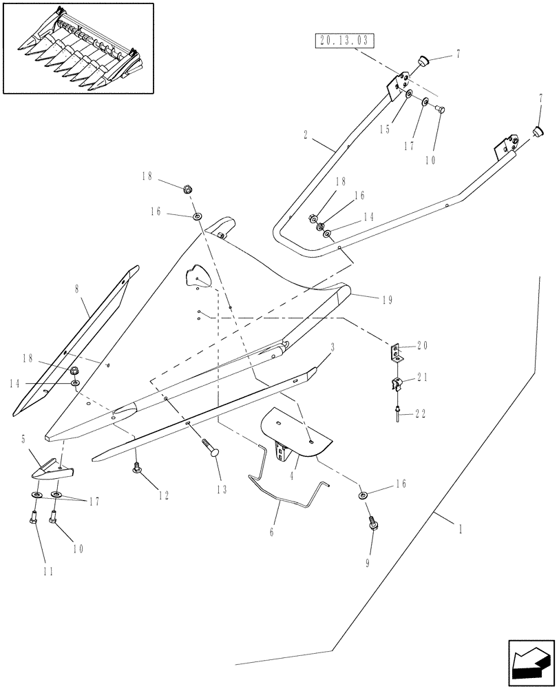 Схема запчастей Case IH 3212-20 - (20.13.01) - INNER DIVIDERS, POINT, 20", 22", 30", 70CM (58) - ATTACHMENTS/HEADERS